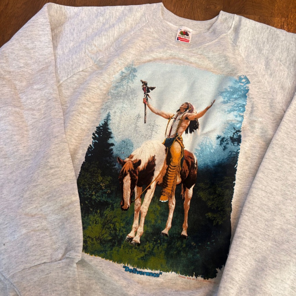 Vintage 1990's Made in USA Native American "Deliverance" Chuck Ren Sweatshirt